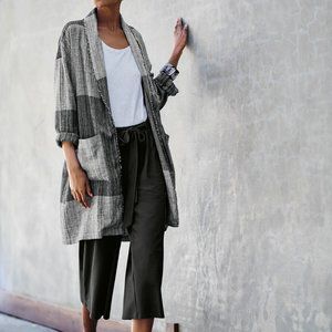 Eileen Fisher Organic Cotton Hazy Blocks Shawl Cardigan Jacket